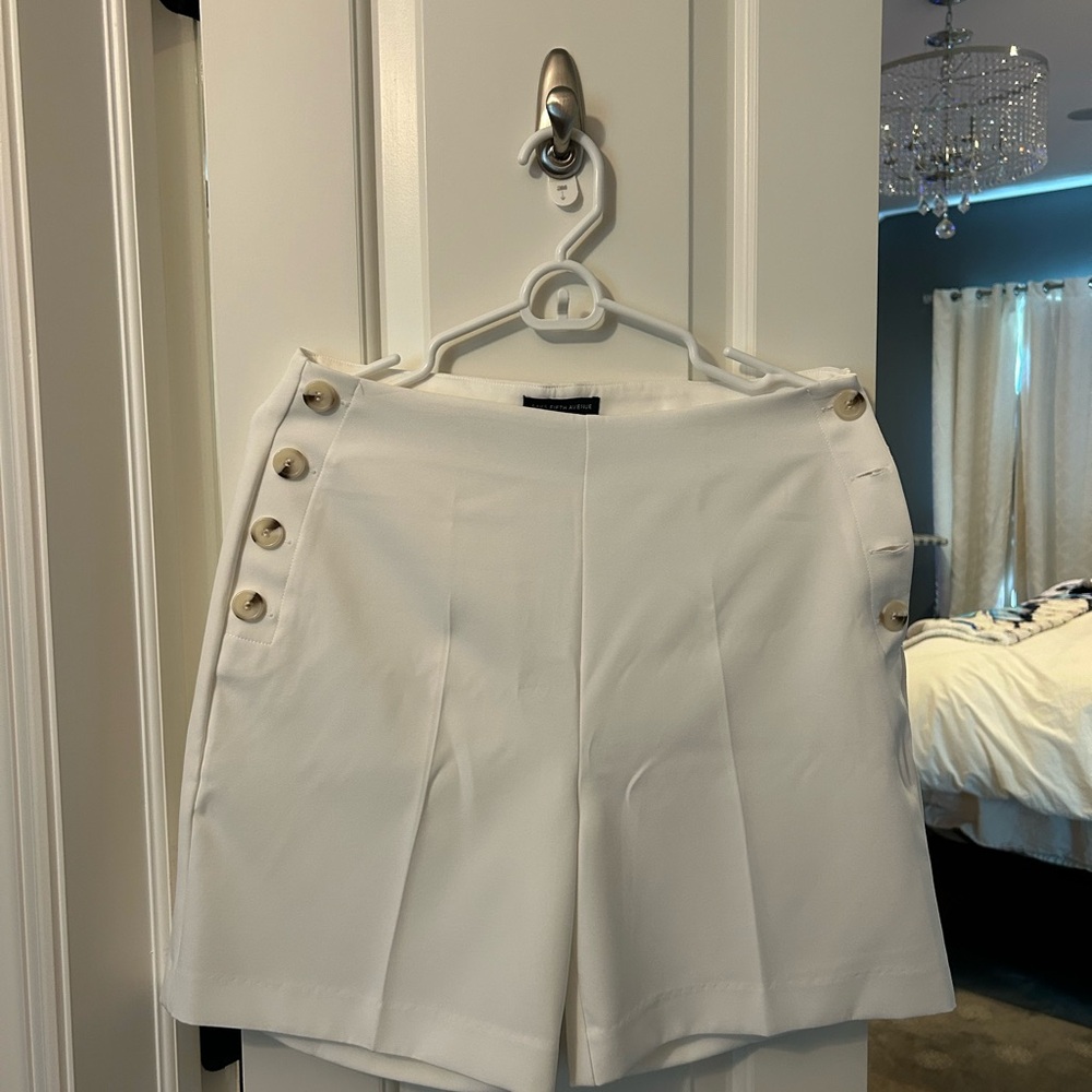 Saks Fifth Avenue Cream High Waist Shorts with Gold Accents